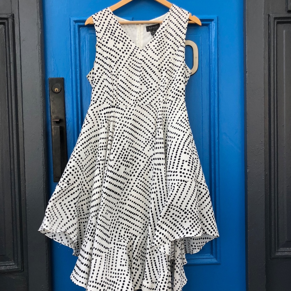 White and Black polka dot Dress